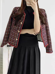 Women Jackets Slim O-Neck Long Sleeve Chic Casual Coat New Fashion Single Breasted Pocket Plaid Female Jacket Cyflymder