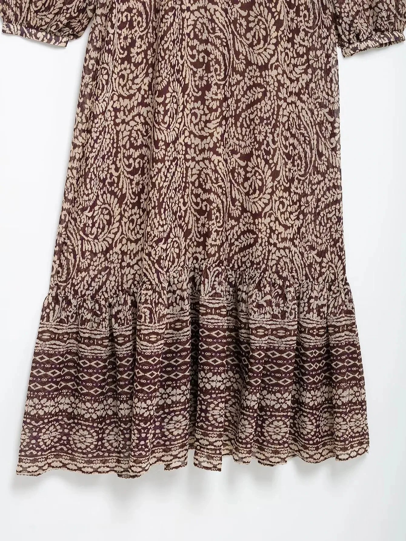Cyflymder  Floral Print Long Dress Women 2025 New Summer Elegant Loose V-neck Lace Up Midi Dresses Vintage Chic Boho Casual Party Dresses