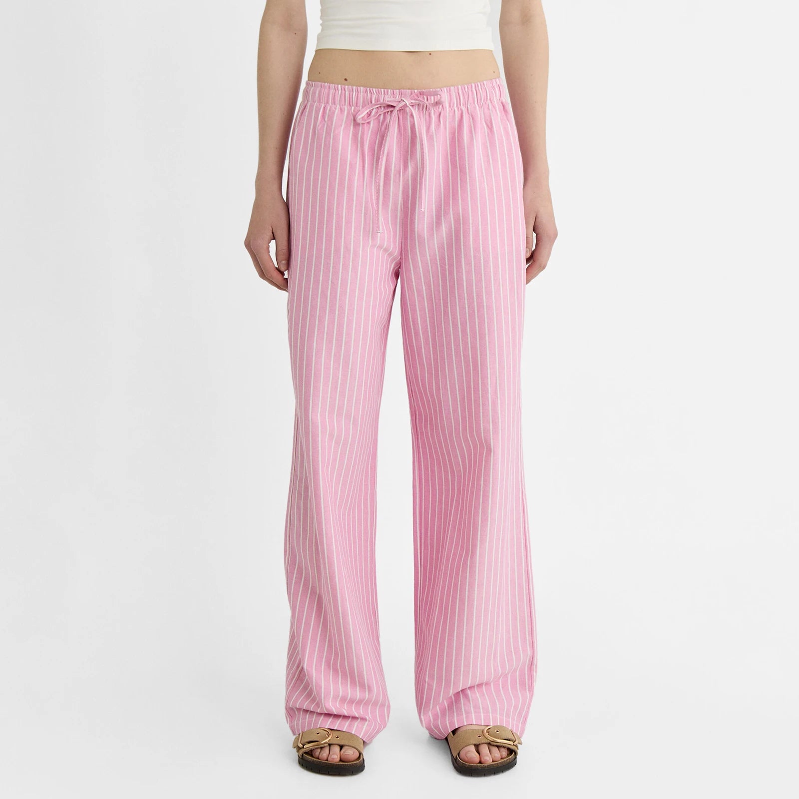 Cyflymder  Women Striped Pajama Pants Elastic Waist Straight Wide Leg Trousers Casual Loose Fit Going Out Bottoms with Pockets