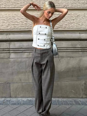 Cyflymder   Elegant Women's Raw White Strapless Tube Top Summer Sexy Double Breasted Corset Crop Top Female Sleeveless Streetwear