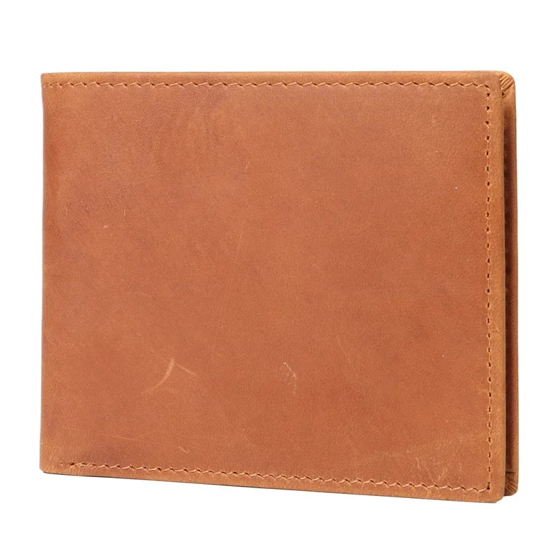 Cyflymder  Men's Wallet 100% Genuine Leather Short Wallet Vintage Cow Leather Coin Purse Casual Wallets Purse Card Holders