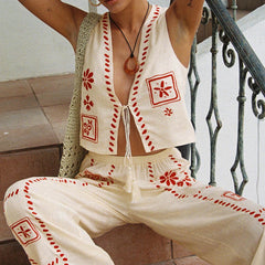 Cyflymder  Women 2 Piece Outfits Floral Print Tie Front Tank Tops and Wide Leg Pants Set Streetwear Beach Vacation Y2K Clothes