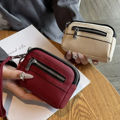 Cyflymder  Fashionable Portable Large Capacity Leather Coin Purse Simple Design Double Zipper Handbag High End Mini Coin Wallet