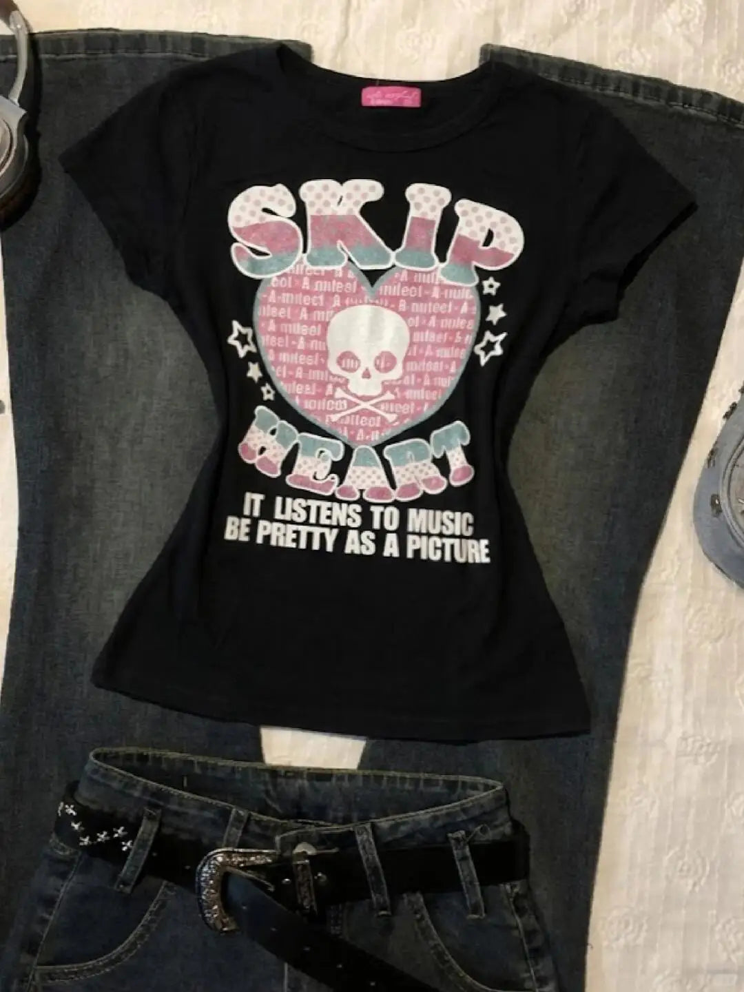 Cyflymder  gothic T-shirt Y2k Skull print 2000s Crop Top Sexy Himekaji Woman Clothes High Street Streetwear Vintage Punk Chic Harajuku Tees