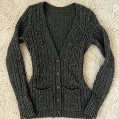Cyflymder  Ladies' V-Neck Cardigan Fashionable Punk Slim Fit Y2K Dark Gray With Pocket Button Up Jacket Street High Street Hip-Hop