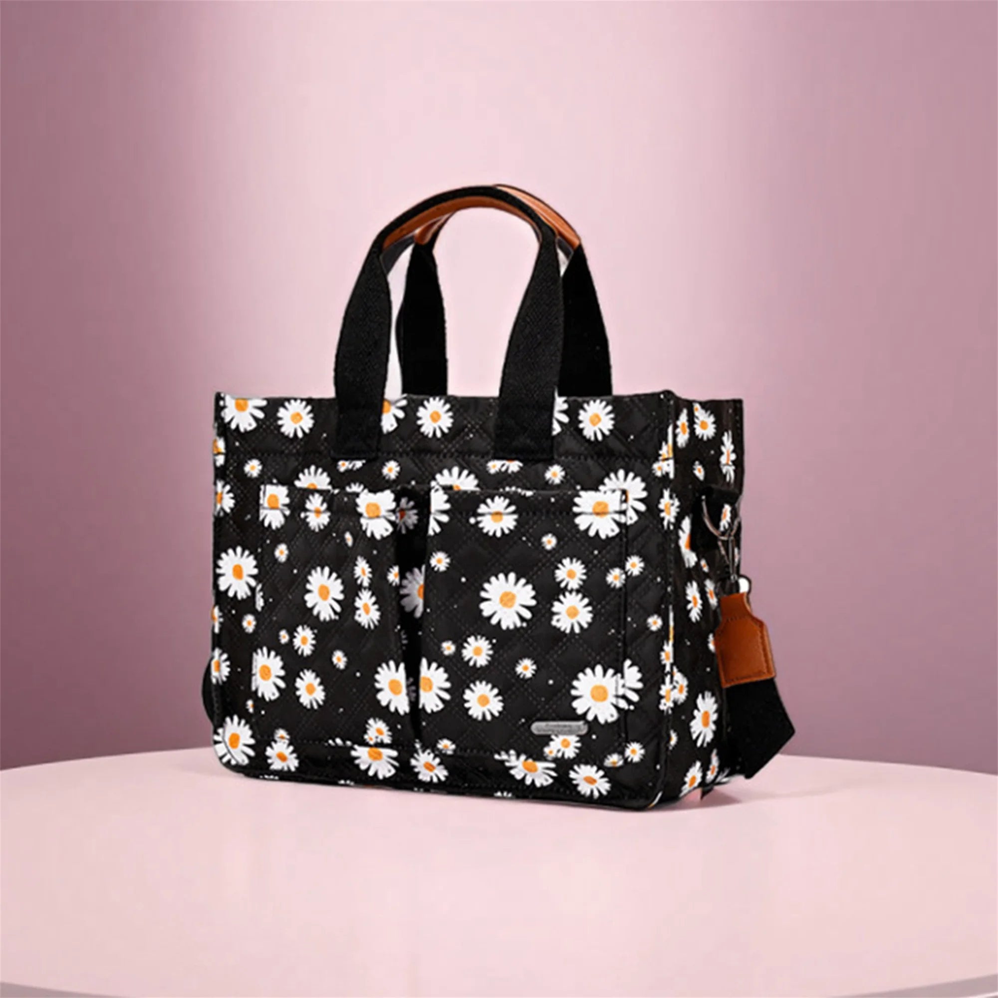 Cyflymder  Cute Floral Print Diaper Bag Tote with Shoulder Strap and Large Capacity for Mom and Baby Essentials on the Go