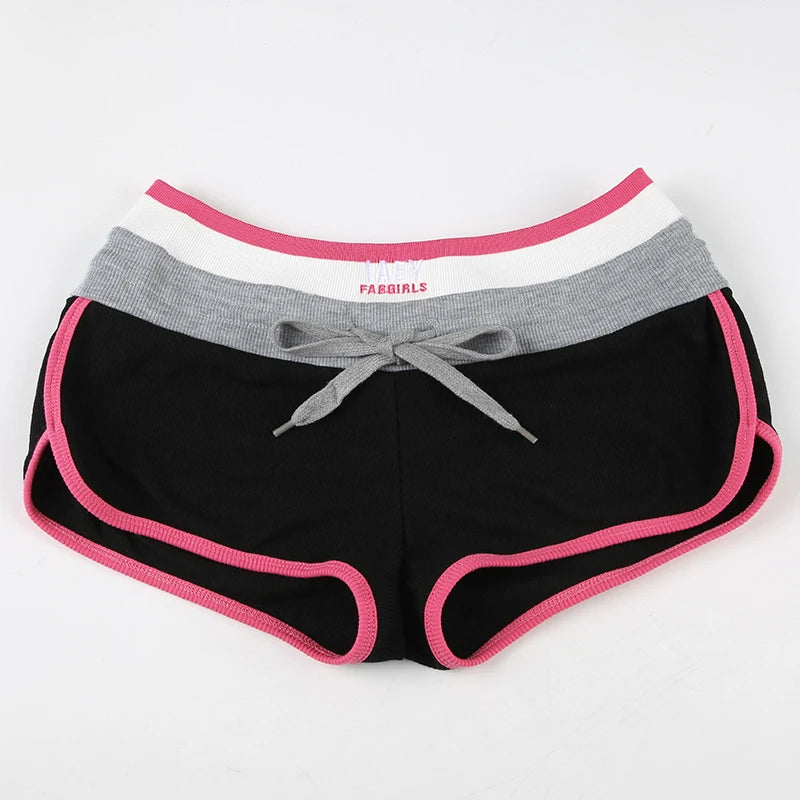Cyflymder  Contrast Lace-up y2k Shorts Women Sexy Skinny Low Rise Super Short Pants for Summer Streetwear 2000s Lady Bottoms Basic
