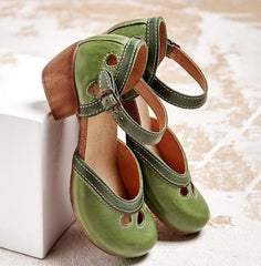 Cyflymder  Women Summer Shoes Mid Heel Hollow Out Casual Sandals Elegant Retro Ladies Pumps Ankle Color Block Buckle Straps Female Sandals