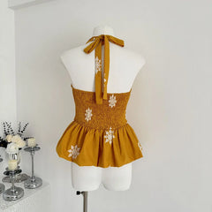 Cyflymder  Y2K Sexy Halter Tops Women Embroidery Backless Tank Top Summer Gyaru V Neck Bandage Camis Korean Sleeveless Design Clothes New