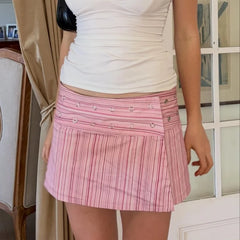 Cyflymder  Women Y2K Striped Print Skirt Mid Rise Reversible Wrap Skirts Summer Going Out Skirt Boho Bikini Cover Up Beachwear