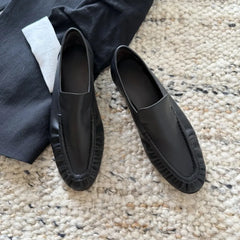 Cyflymder   New Women Soft Leather Ruched Loafers Slip On Flat Moccasins Pleated Toe Casual Vintage Daily Walking Comfort