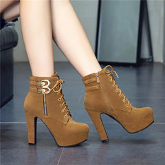 Cyflymder New Autumn Ankle Boots for Women Platform High Heels Shoes Woman Buckle Short Booties Casual Faux Suede Footwear