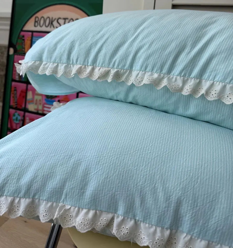 Cyflymder  Fresh stripes bedding set 1.2 1.5 1.8 2.0,twin full queen king fairyfair lace cotton home textile sheet pillow case quilt cover