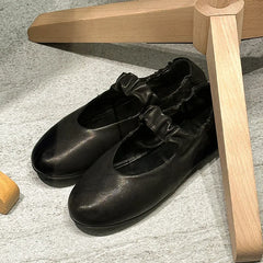 Cyflymder  Elastic Band Elegant Ballet Flats Shoes Women PU Leather Round Toe Black Mary Janes Shoes Ladies Casual Comfortable Soft Loafers