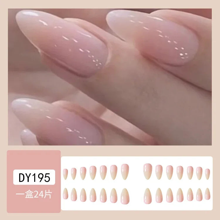 Cyflymder 24Pcs Almond False Nails Cute Strawberries with French Design Simple White Wearable Fake Nails Decoration Press on Nail Tips Art