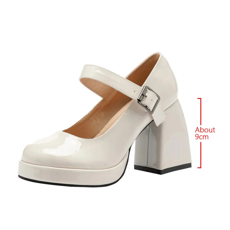 Cyflymder Mary Jane Heels Women Hot Sale Pu Leather Ankle Buckle High Heels  Platform Shoes Woman Thick Heeled Goth White Pumps