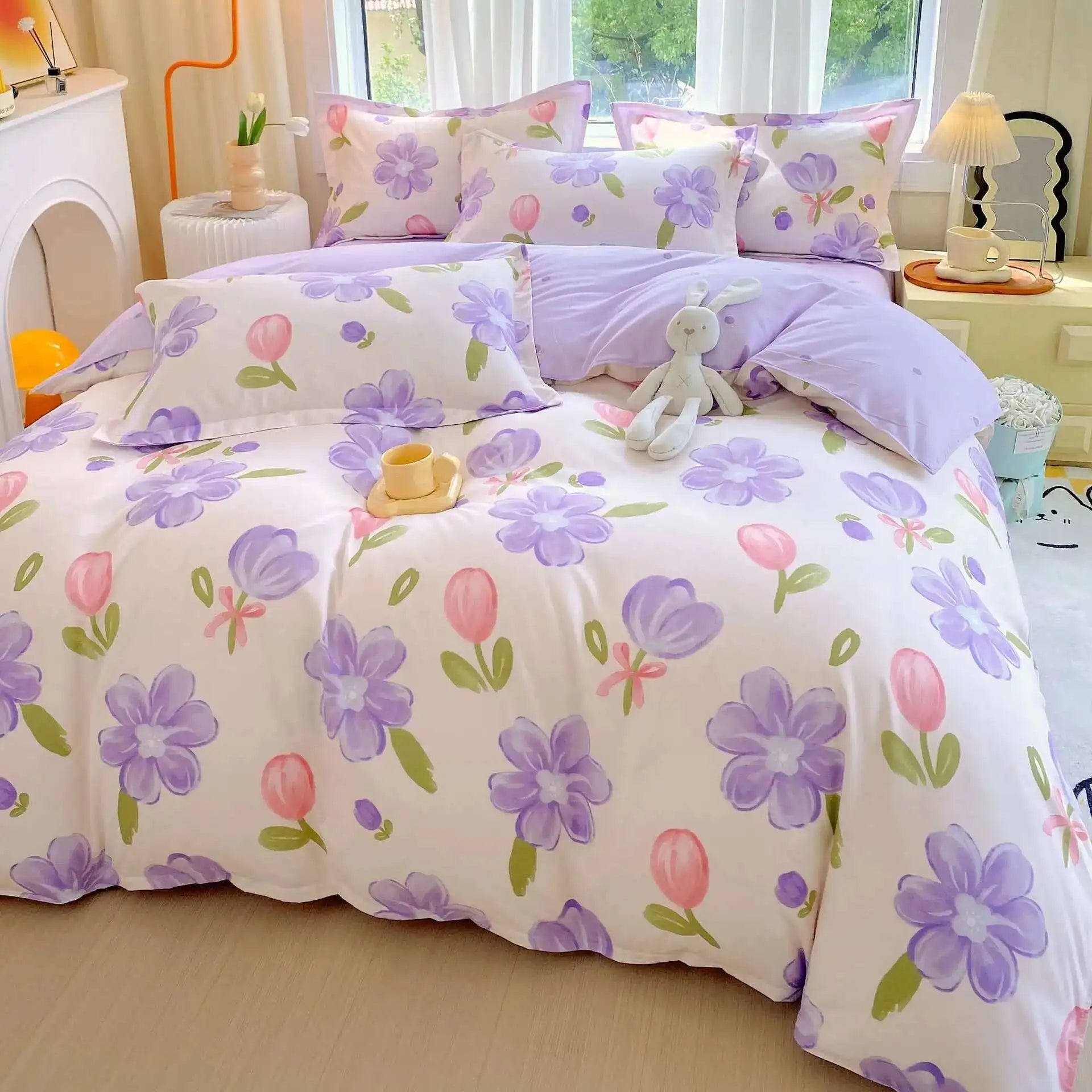 Cyflymder  New Cotton Duvet Cover, Long Staple Cotton Bed Sheet, Thickened And Brushed Four Piece Set, Student Dormitory Three Piece Set