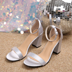 Cyflymder  Summer New Product One Word Strap Sandals Female Square Heel Shoes Models Ladies Fashion Sequins High Heel Sandals 654