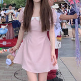 Cyflymder Summer Pink Kawaii Fairy Dress Women Japanese Patchwork Party Mini Dress Female Casual Korean Fashion Elegant Cute Dress 2023