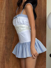 Cyflymder  Summer Fashion Striped Patchwork Spaghetti Strap Bow Sexy Sleeveless Dresses