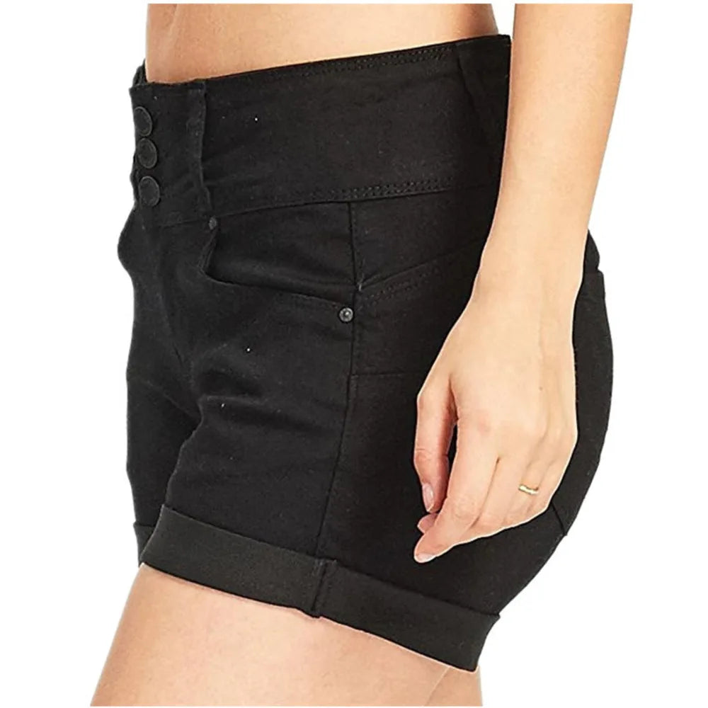Cyflymder  Sexy Womens Denim Shorts High Waist Stretchy Hot Pants Summer Casual Elastic Waistband Fashion Short Blue Jeans