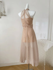 Cyflymder  Summer Women French Vintage Vacation Striped Sleeveless Dress Maxi Frock Design Old Money Evening Two Piece Sets Party Evening