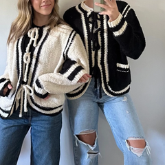 Cyflymder  Women Y2k Tie Front Knitted Cardigan Sweater Long Sleeve Open Front Oversized Cardigan Knitwear Tops 00s Vintage Streetwear