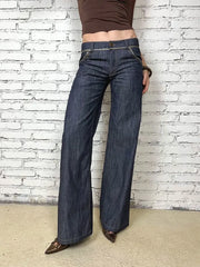Cyflymder  Blue Lace Patchwork Jeans Women Y2k Vintage Low Waist American Style Straight Denim Trousers Slim Grunge Streetwear