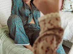 Cyflymder   Floral Two-piece Set Long-sleeve Single-breasted Top and Long Pants Women's Loungewear Casual Two-piece Set