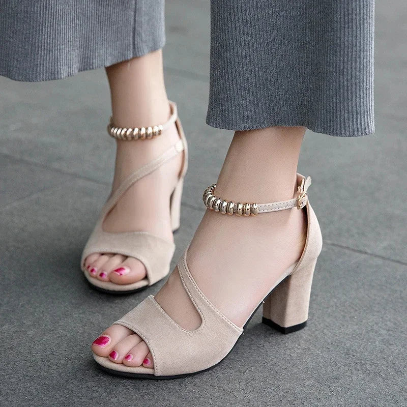 Cyflymder  Fashion high heels new European and American word with suede thick-heeled sandals sexy backless high-heeled sandals large size