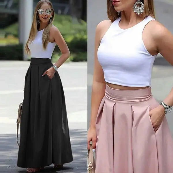 Cyflymder  High Waist Pleated Skirt Women's plus Size  Color Spring Autumn Cross-Border Faion Long f-length Skirt
