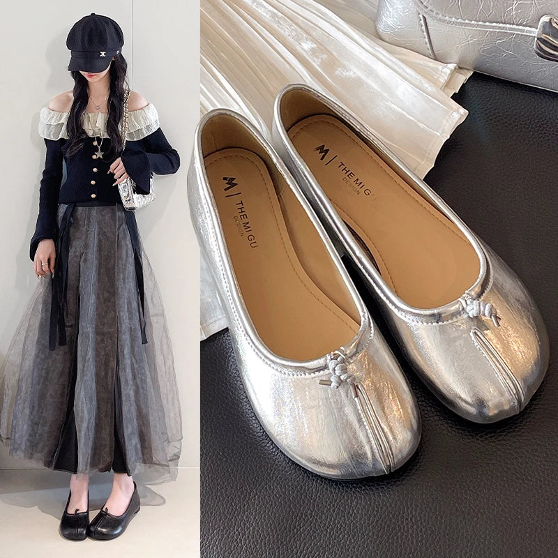 Cyflymder  Summer Return To The Ancients Girl Flat Base Shoes Fashion Round Head Elegance Women Patent Faux Leather Comfort Shoes 5476