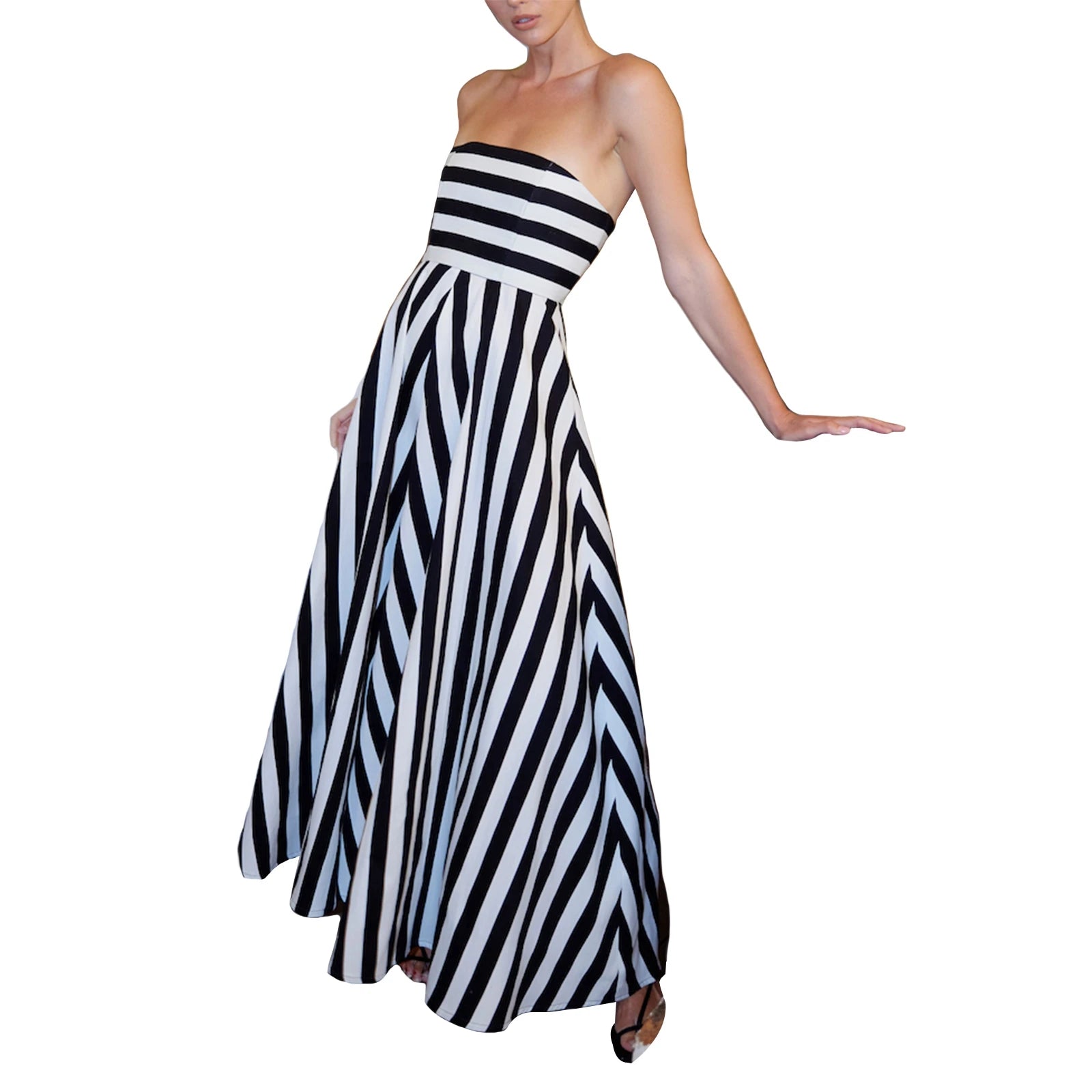 Cyflymder  Summer Classic Striped Strapless A-Line Party Dress for Cocktail Party Beach Streetwear Women's Off-Shoulder Tube Long Dress