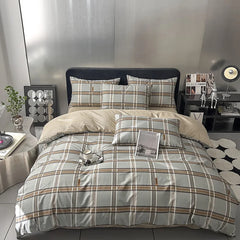 Cyflymder  100% Cotton Geometric Pattern Printed Bed Sets Soft Grid Duvet Cover Bedsheet Pillowcases for Home Single Queen Size Bedding Set