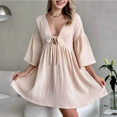 Cyflymder  Popular Pure Cotton Pajamas Women's European and American Seven-quarter-sleeved Pajamas Outer Wear, Home Loose Casual Dress