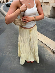 Cyflymder  Yellow Loose Cake Maxi Skirt Female Lace Up Patchwork Casual Low-Waist Streetwear Solid Clothes Female Maxi Skirts 2026