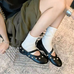 Cyflymder  Fashion Rivet Sequined Mary Janes Women Ballet Flats Spring Autumn Comfortable Soft Soles Leather Walking Loafers Casual Shoes