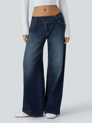 Cyflymder  Blue Asymmetrical Women Jeans Vintage Washed Wide Leg Straight Denim Pants Black Baggy High Waist Basic Trousers Casual