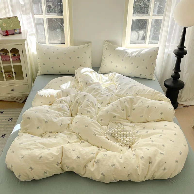 Cyflymder  Grade-A Double-Layer Yarn Pure Cotton Bedding Set Single Double High-Quality Bedsheet Kit Skin Friendly Ultra Soft Quilt Set
