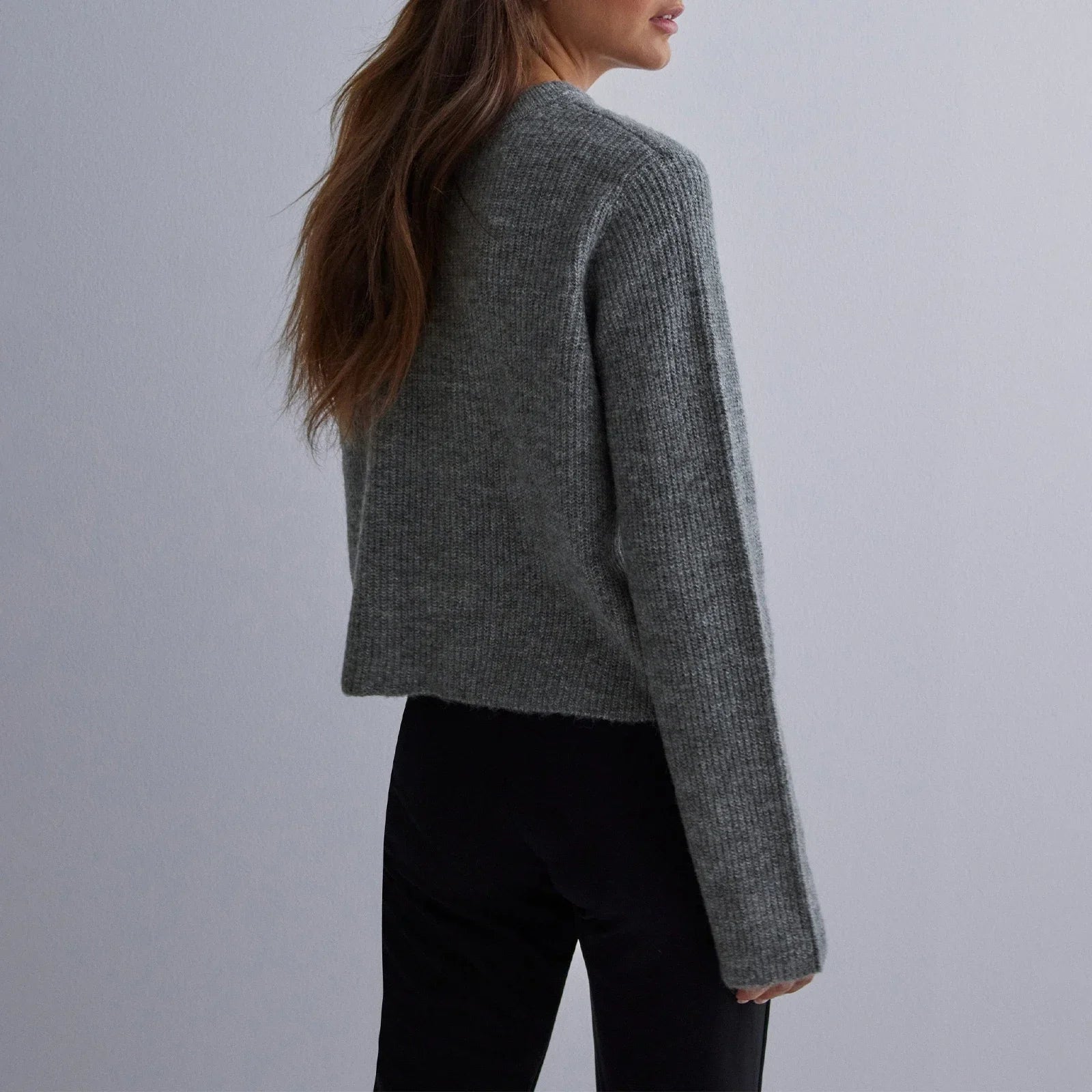 Cyflymder  Tie Front Cropped Cardigan Sweaters for Women Crew Neck Long Sleeve Knit Bow Tie Trendy Sweater Tops Winter Fall Streetwear