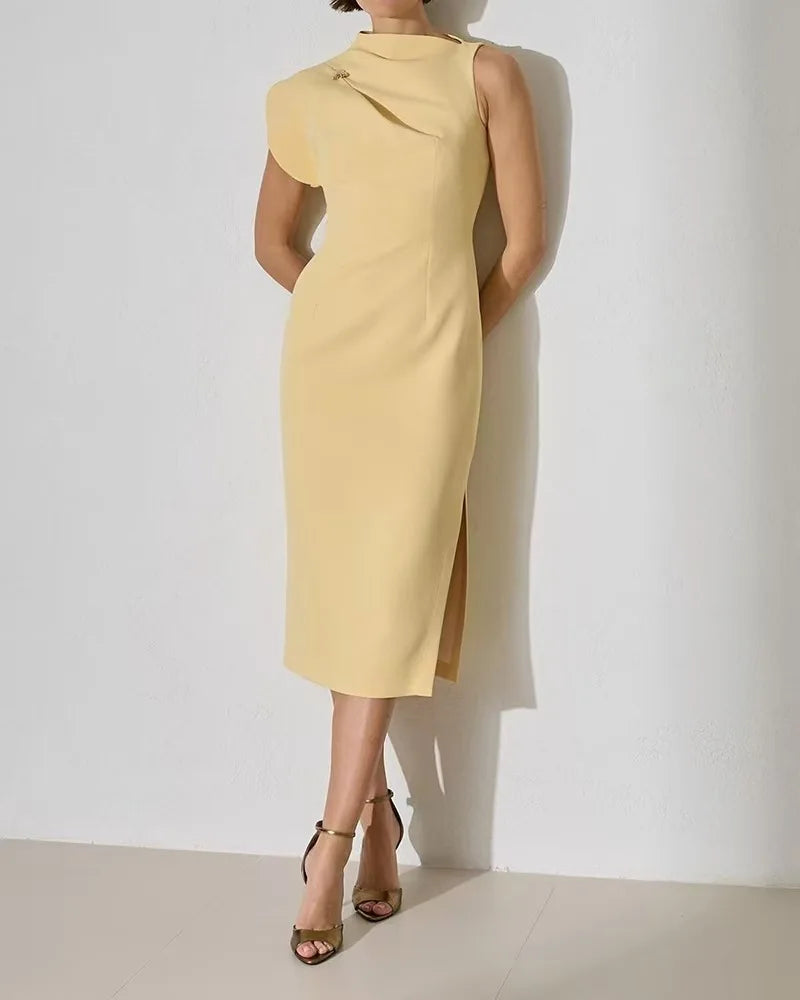 Cyflymder  Luxury Design Women's Summer Dress Off-shoulder Sleeveless Party Wedding Robe Fitted Slit Dress Office Lady Dresses Asymmetrical