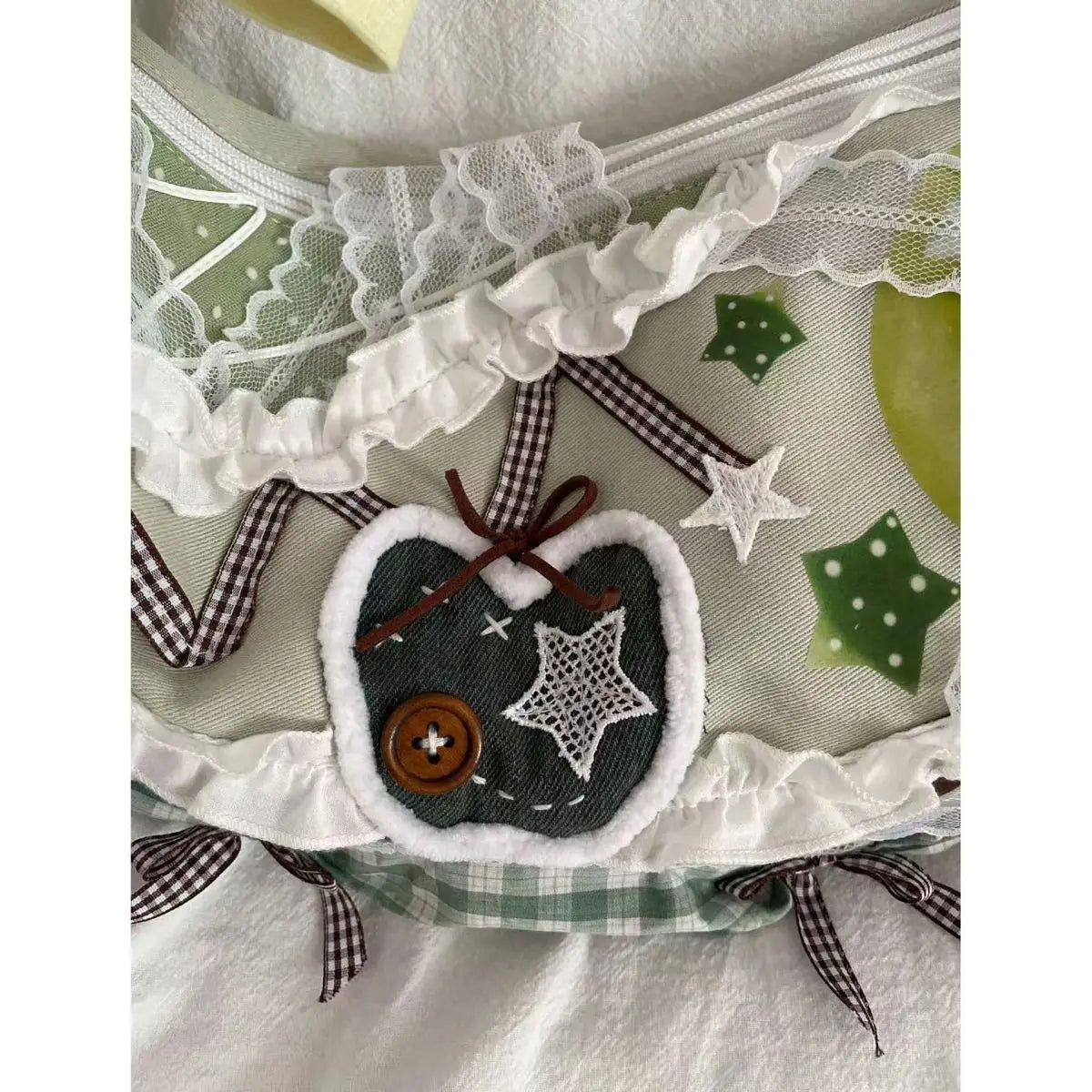 Cyflymder  Harajuku Y2k Aesthetic Ins Underarm Bag Women Contrast Color Plaid Rabbit Ear Canvas Bag Grunge Patchwork Lace Shoulder Handbags