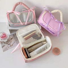 Cyflymder  Korean Fashion Casual Large Capacity Pencil Case PU Portable INS Solid Color Washing Make Up Statonery Bag Student Supplies
