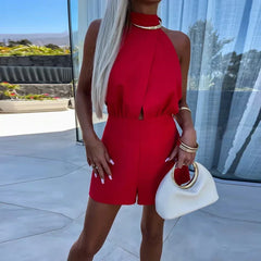Cyflymder  Sexy Sleeveless Waist Shorts Playsuit Casual Hollow Backless Party Romper Fashion Temperament Half High Neck Women Jumpsuit