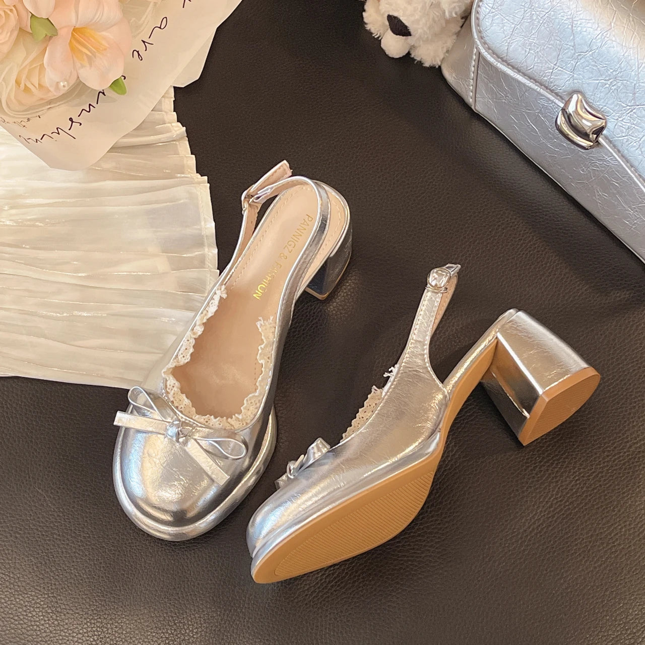 Cyflymder  Sweet Bowknot Patent Leather Mary Jane Shoes Women Summer Pointed Toe High Heel Sling Back Pumps Fashion Party Dress Shoes
