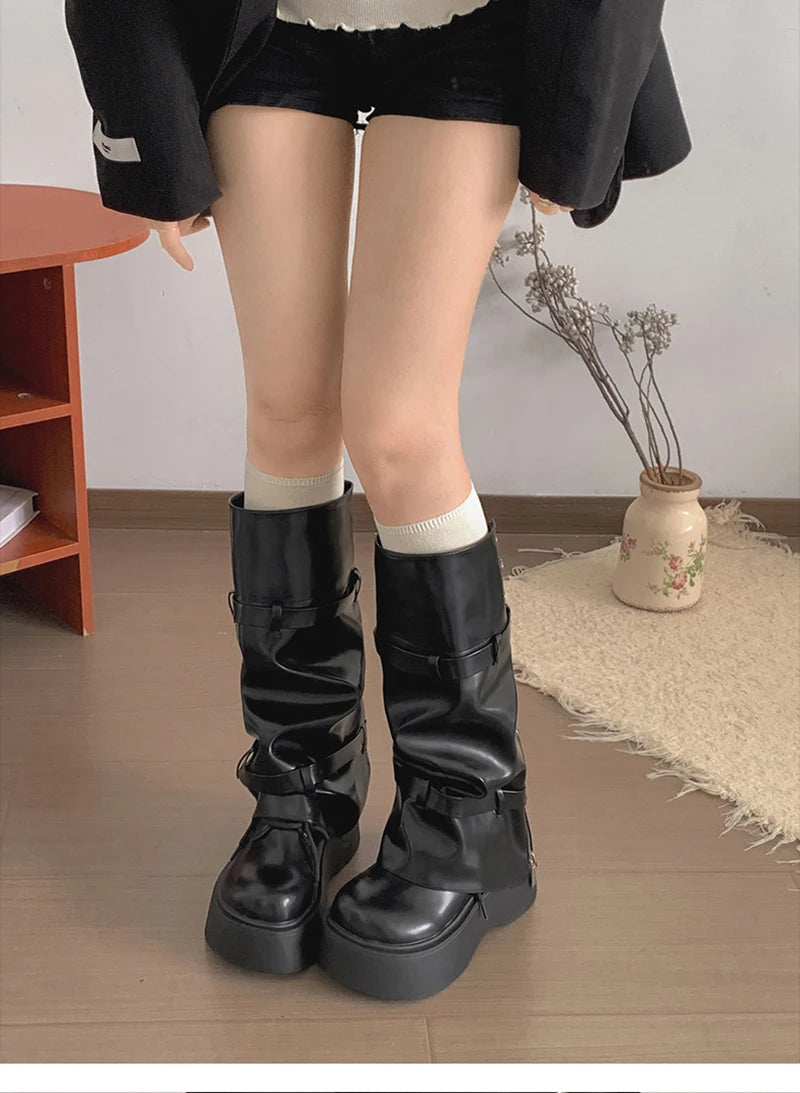 Cyflymder  Autumn Winter Chunky Style Women Knee High Boots Fashion Removable Ladies Platform Thick Heel Long Booties