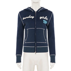 Cyflymder  Vintage American Fashion Patchwork Design Slim Casual Coats Y2k Aesthetic Letter Print Hoodies Harajuku Punk Zip Women Cardigan