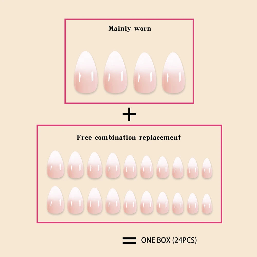 Cyflymder 24Pc Short Size French Oval White Gradient Minimalist style Women Full Coverage Wearable Fake Nails Set