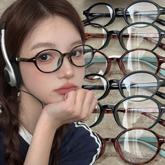 Cyflymder  Girls Y2K Red Green Frame Glass Retro Oval Glasses Eyewear Decorative Computer Anti-blue Eyeglasses with Seaside Goggles