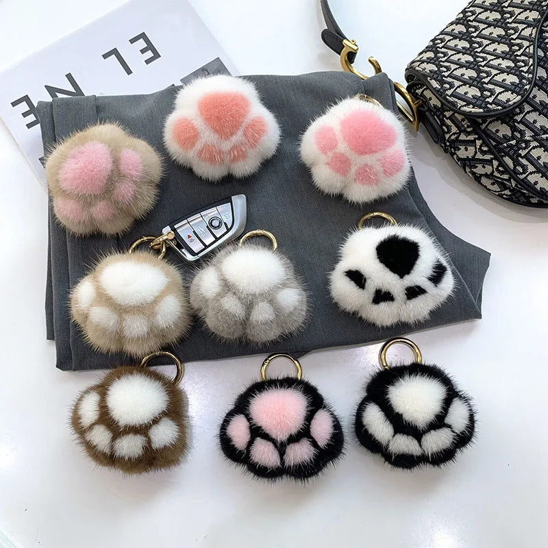 Cyflymder Women New Cat Claw Faux Fur Key Chain Charm Fashion Plush Bear paw Car Keychain Bag Pendant Party Gift Jewelry